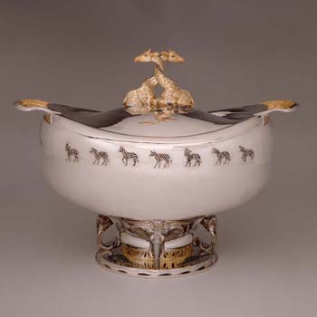 Sterling Silver African Plains Animal Punch Bowl