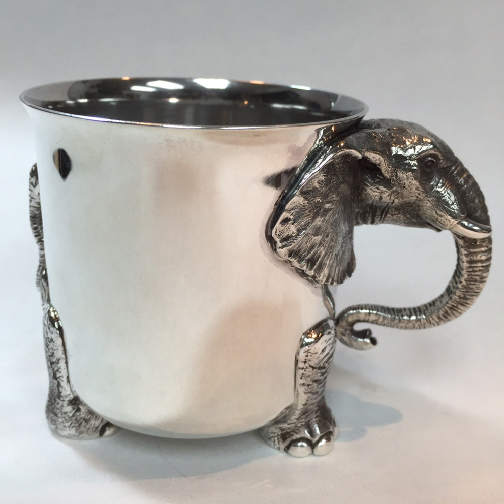 Sterling Silver Baby Cup with Elephant Handle